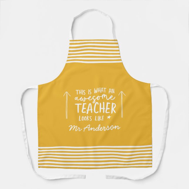 Awesome teacher modern typography rainbow gift apron (Front)