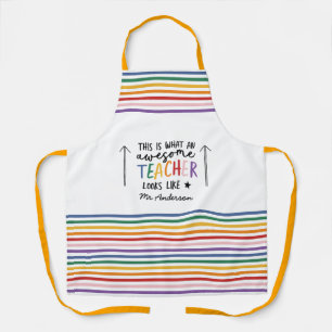 Awesome teacher modern typography rainbow gift apron