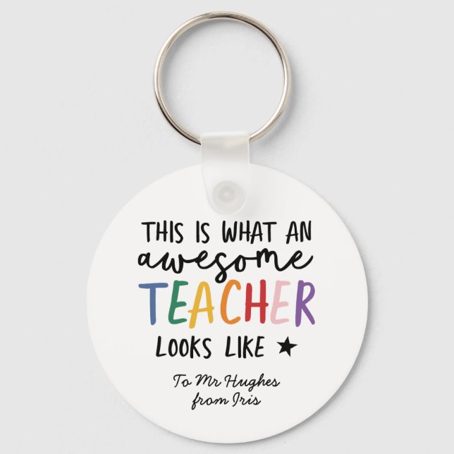 Awesome teacher modern typography rainbow gift  key ring (Front)