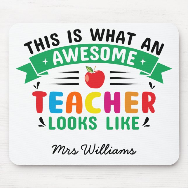 Awesome teacher modern typography rainbow gift mouse mat (Front)