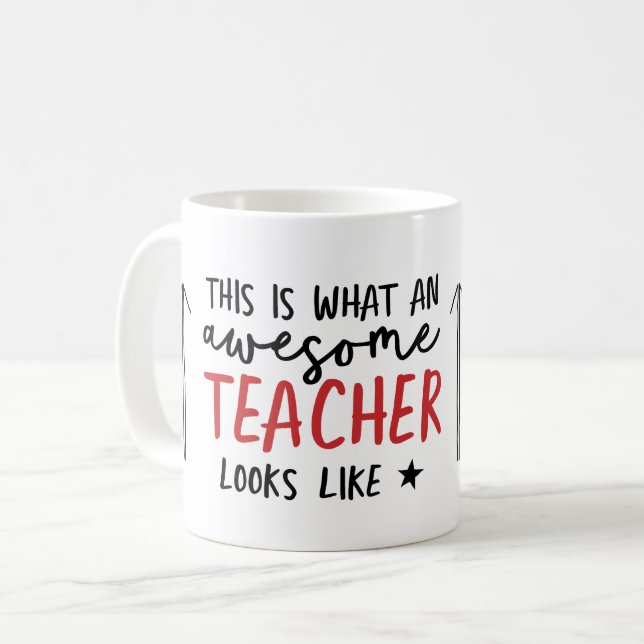 Awesome teacher modern typography red gift coffee mug (Front Left)
