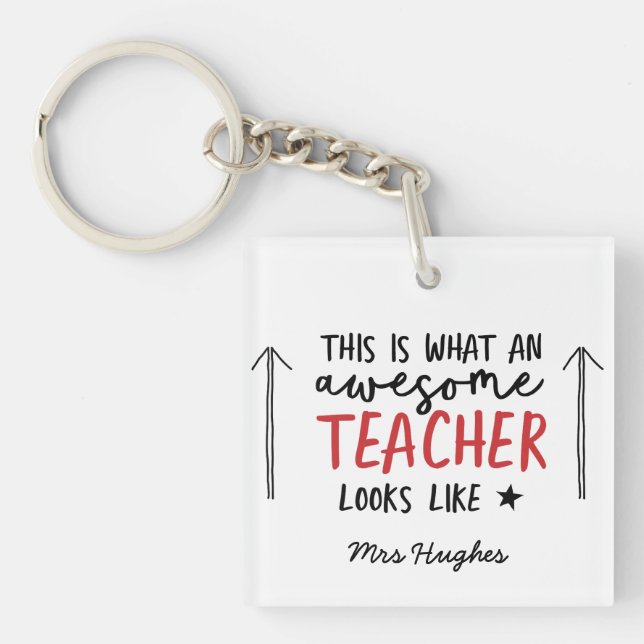 Awesome teacher modern typography red gift key ring (Front)
