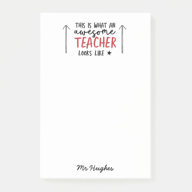 Awesome teacher modern typography red gift post-it notes (Front)