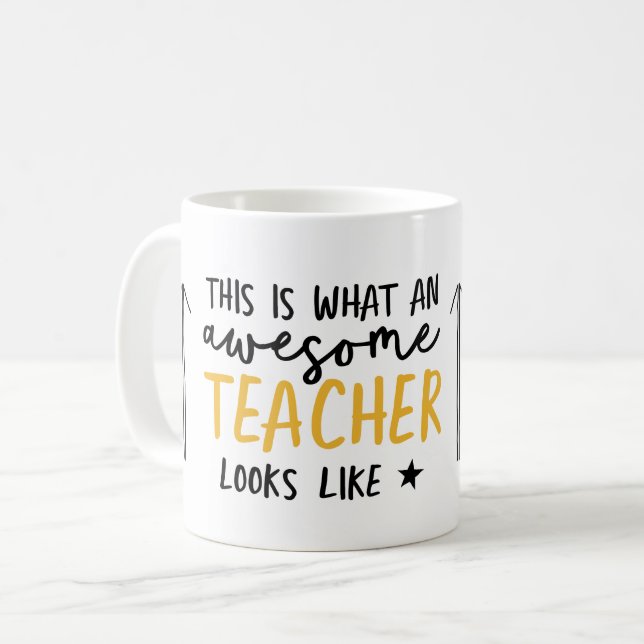 Awesome teacher modern typography yellow gift coffee mug (Front Left)