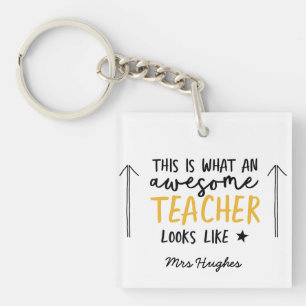 Awesome teacher modern typography yellow gift key ring
