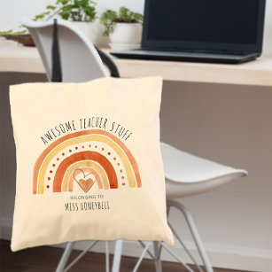 Awesome Teacher Stuff Doodle Rainbow Personalised Tote Bag