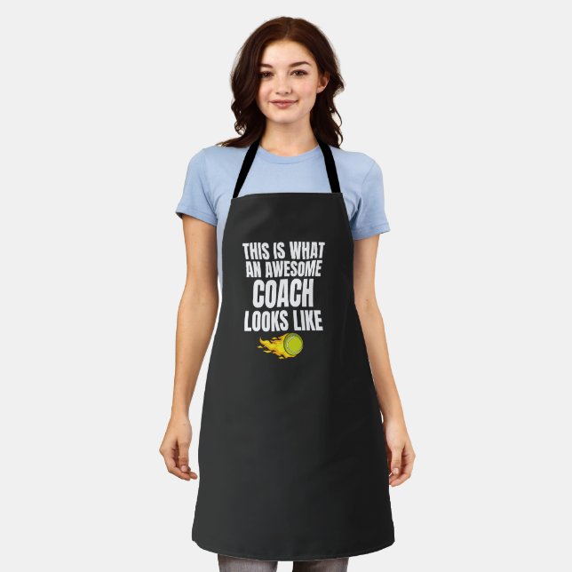Awesome Tennis Coach Funny Quote Saying Gift Black Apron (Worn)