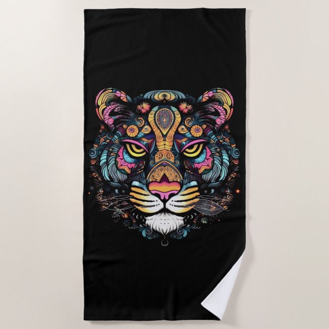 Awesome Tiger Head  Beach Towel (Front)