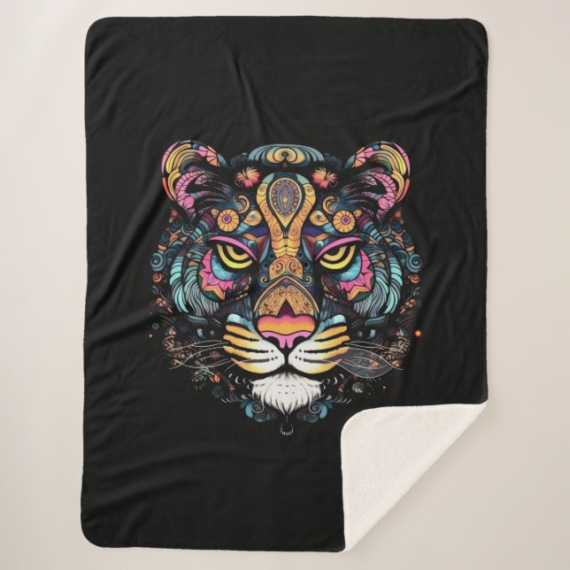 Awesome Tiger Head  Sherpa Blanket (Front)