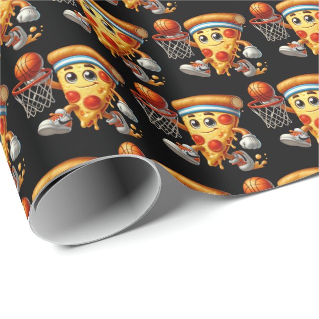 Awesome tiled pizza party Basketball sports party Wrapping Paper (Roll Corner)