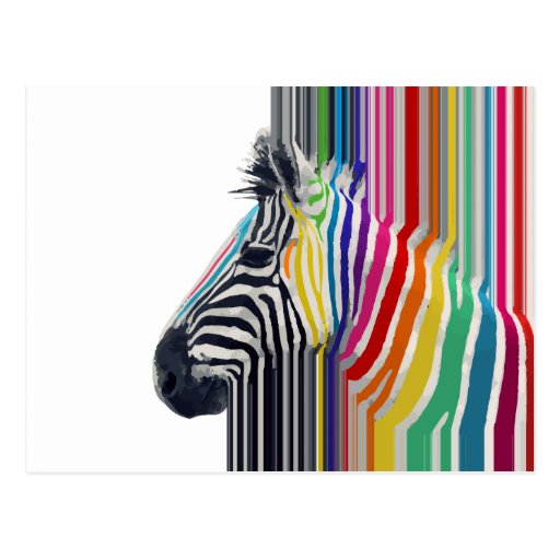 Image of awesome trendy colourful vibrant stripes zebra Postcard