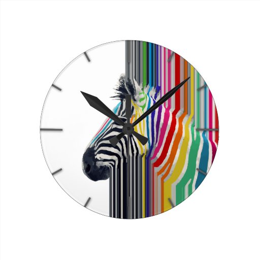 Image of awesome trendy colourful vibrant stripes zebra Round Clock