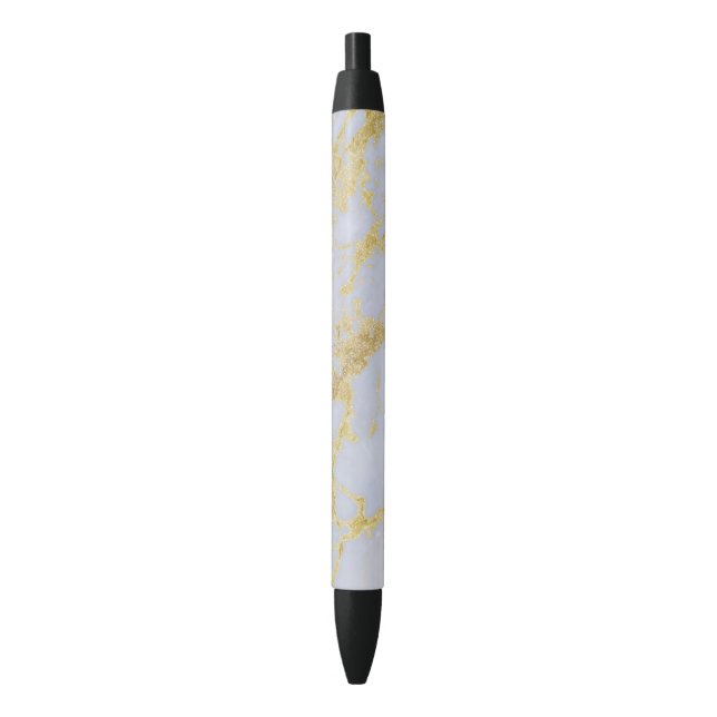 Awesome trendy modern faux gold glitter marble black ink pen (Front Vertical)
