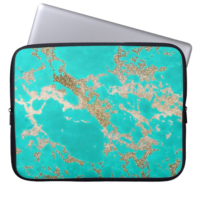 Awesome trendy modern faux gold glitter marble laptop sleeve (Front)