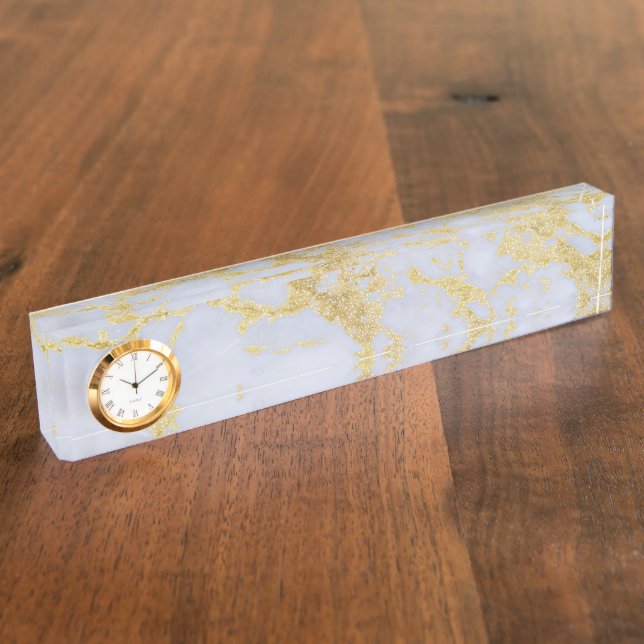 Awesome trendy modern faux gold glitter marble nameplate (Side)