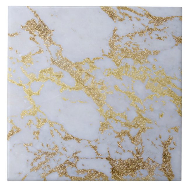 Awesome trendy modern faux gold glitter marble tile (Front)