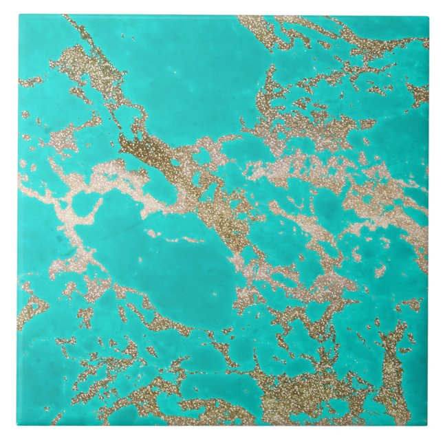 Awesome trendy modern faux gold glitter marble tile (Front)