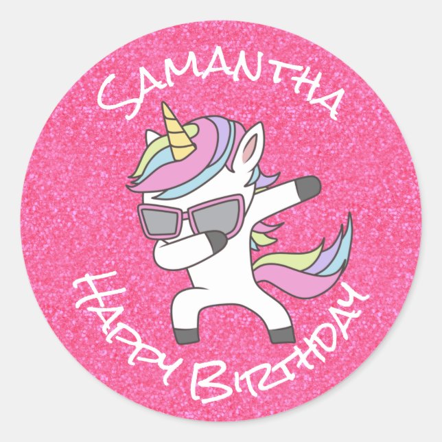 Awesome Trendy Unicorn Party Glitter Pastle Pink   Classic Round Sticker (Front)
