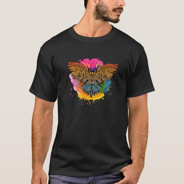 Awesome Tribal Owl With Color Splash T-Shirt (Front)