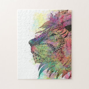 Awesome tribal watercolor lion design jigsaw puzzle