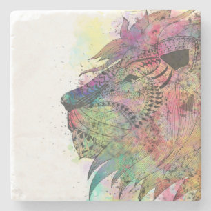 Awesome tribal watercolor lion design stone coaster