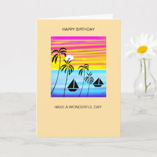 Awesome Tropical Sunset Sailing Birthday Card
