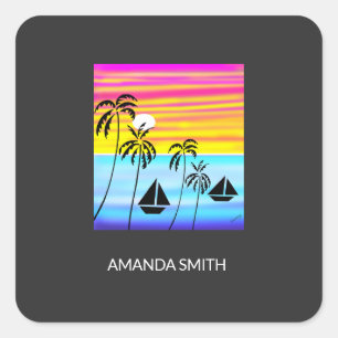 Awesome Tropical Sunset Sailing Mug Square Sticker