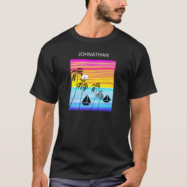 Awesome Tropical Tropical Sunset Sailing T-Shirt (Front)
