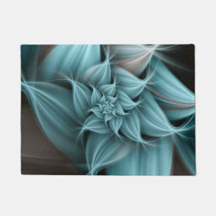 Awesome Turquoise Flower Fractal  Doormat