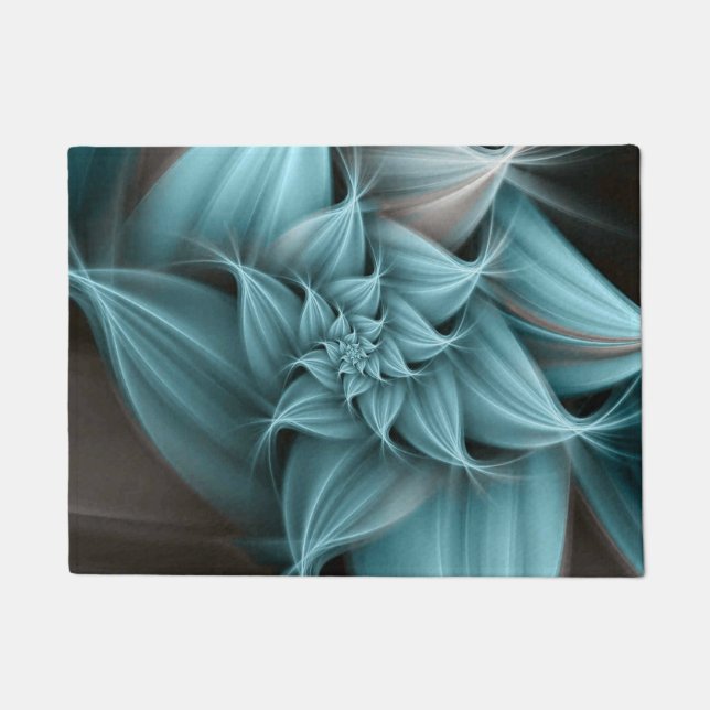 Awesome Turquoise Flower Fractal  Doormat (Front)