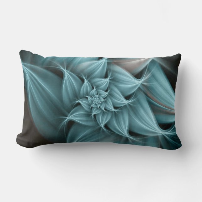 Awesome Turquoise Flower Fractal  Lumbar Cushion (Front)