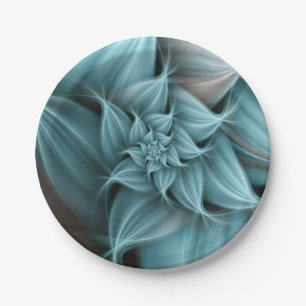 Awesome Turquoise Flower Fractal Paper Plate