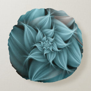 Awesome Turquoise Flower Fractal Round Cushion