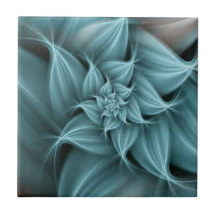 Awesome Turquoise Flower Fractal Tile