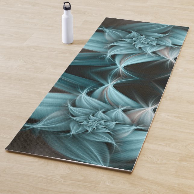 Awesome Turquoise Flower Fractal  Yoga Mat (In Situ)