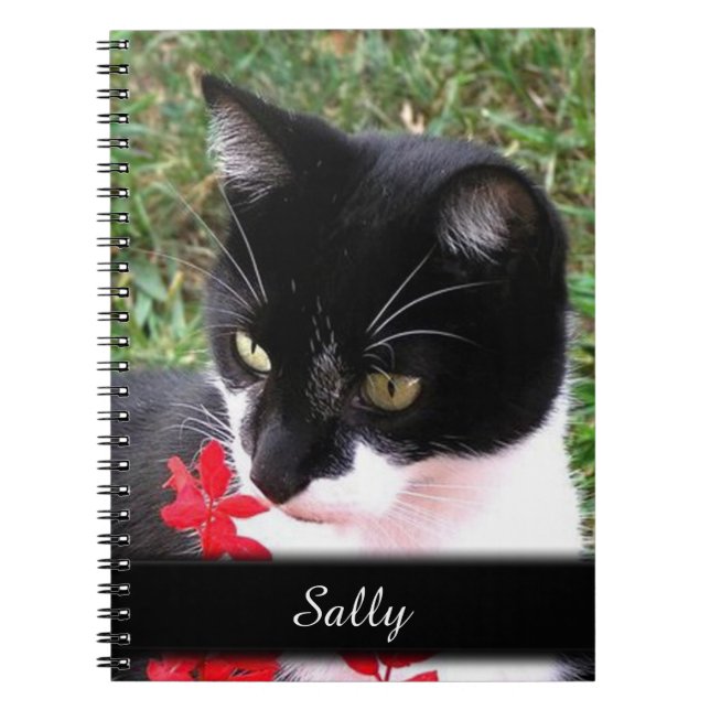Awesome Tuxedo Cat in Garden Personal Notebook (Front)
