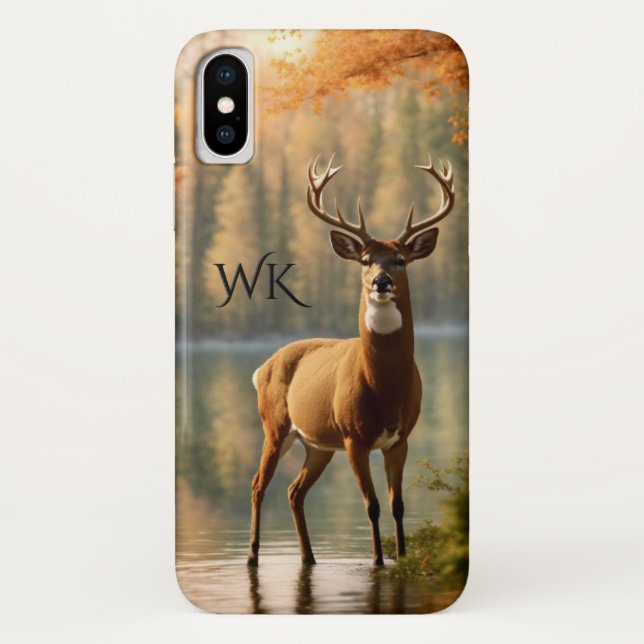 Awesome Twelve Point Buck Autumn Waters Monogram Case-Mate iPhone Case (Back)