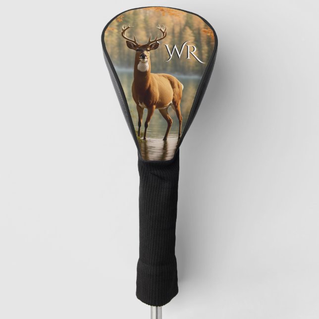 Awesome Twelve Point Buck Autumn Waters Monogram Golf Head Cover (Front)
