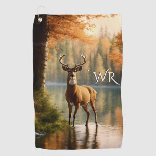 Awesome Twelve Point Buck Autumn Waters Monogtam Golf Towel