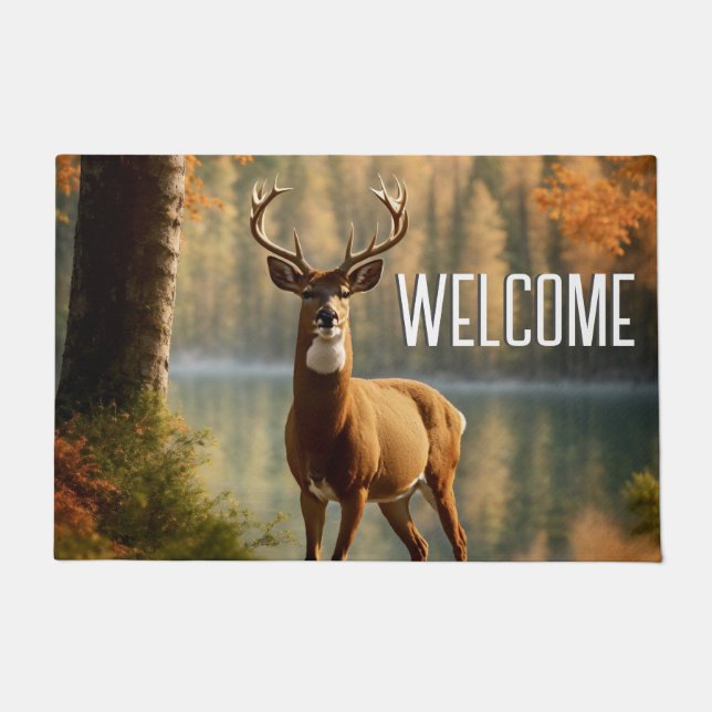 Awesome Twelve Point Buck Autumn Waters Welcome Doormat (Front)