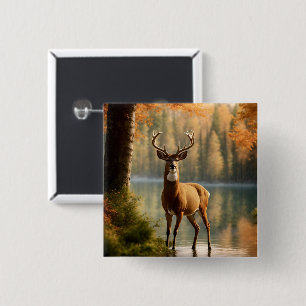 Awesome Twelve Point Buck in Autumn Waters 15 Cm Square Badge