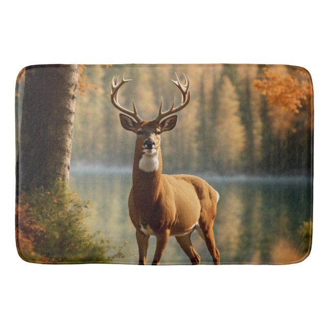 Awesome Twelve Point Buck in Autumn Waters Bath Mat (Front)