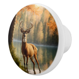 Awesome Twelve Point Buck in Autumn Waters Ceramic Knob