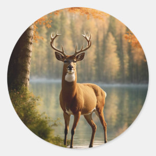 Awesome Twelve Point Buck in Autumn Waters Classic Round Sticker