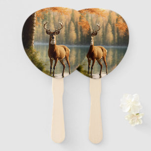 Awesome Twelve Point Buck in Autumn Waters Hand Fan