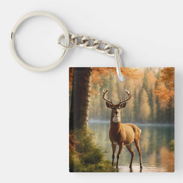 Awesome Twelve Point Buck in Autumn Waters Key Ring (Front)
