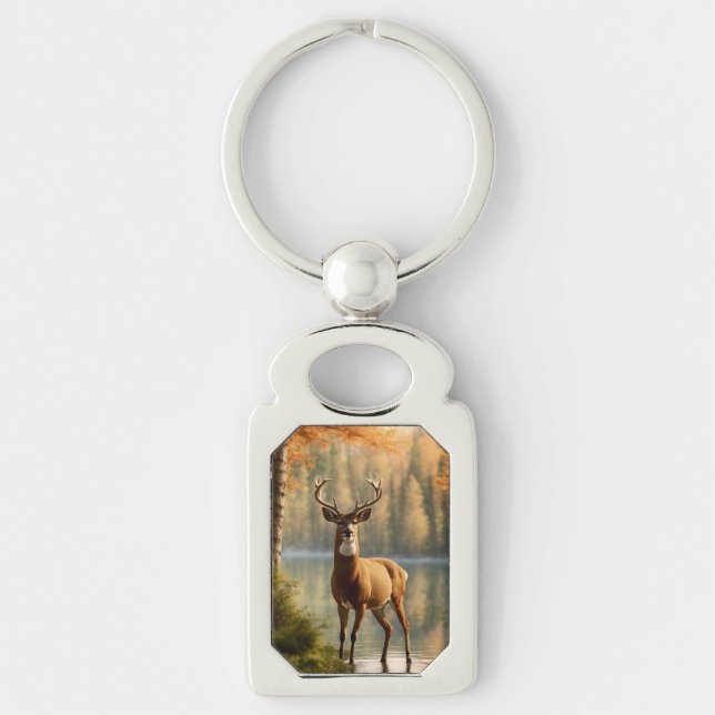 Awesome Twelve Point Buck in Autumn Waters Key Ring (Front)
