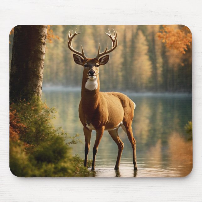 Awesome Twelve Point Buck in Autumn Waters Mouse Mat (Front)