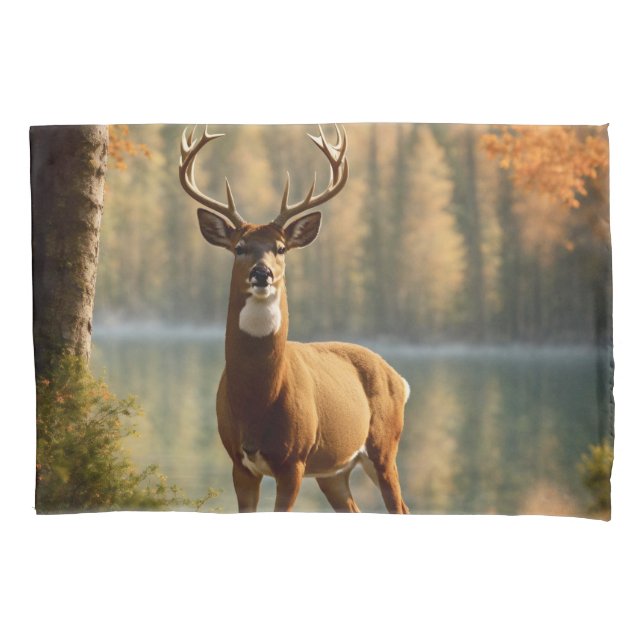 Awesome Twelve Point Buck in Autumn Waters Pillowcase (Front)