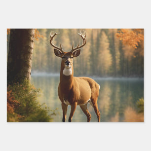 Awesome Twelve Point Buck in Autumn Waters Wrapping Paper Sheet